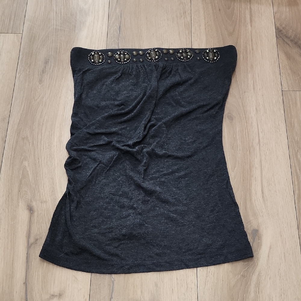 The Limited Black Gray Strapless Tank Top with Embellishments